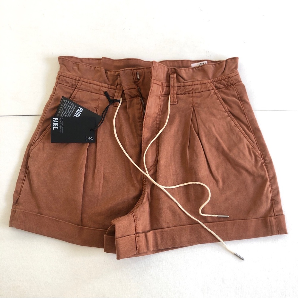 PAIGE High Waist Drawstring Shorts in Rust MK - Picture 1 of 5